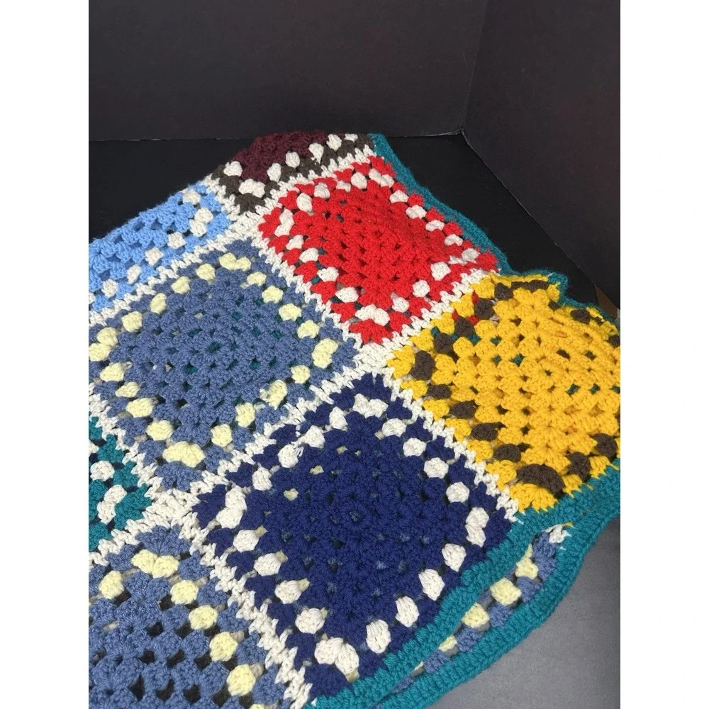 Granny Square Afghan Blanket Crochet 36x45 Hand Made Multicolor Throw